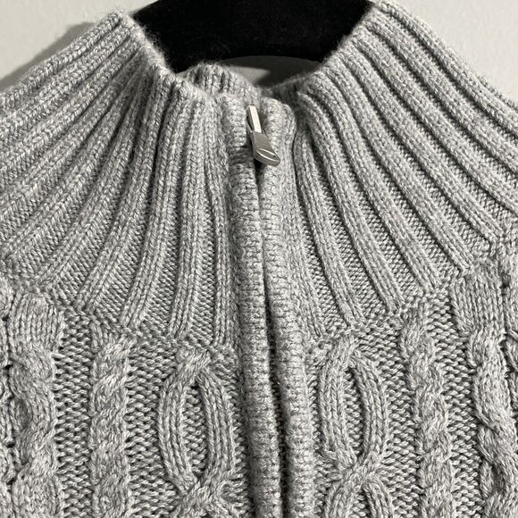 Talbots Gray Cable Knit Sweater Women’s L – Quarter Zip, Long Sleeve Pullover - Picture 12 of 14